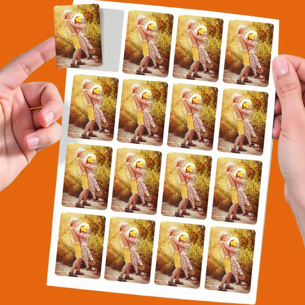 Rechteckige Fotosticker 16er: selbstklebende Mini-Fotoaufkleber